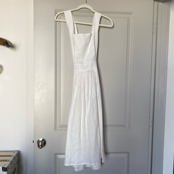 NWOT Isona Linen White Pinafore Midi Dress - Picture 3 of 9